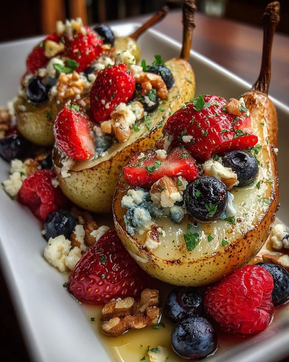Baked Pears with Berries, Honey, Walnuts & Blue Cheese (Full Guide)