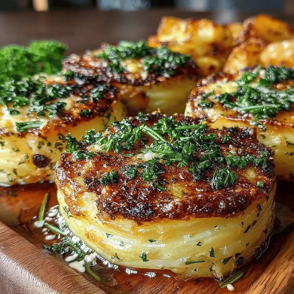 Roasted Garlic Parmesan Potato Stacks