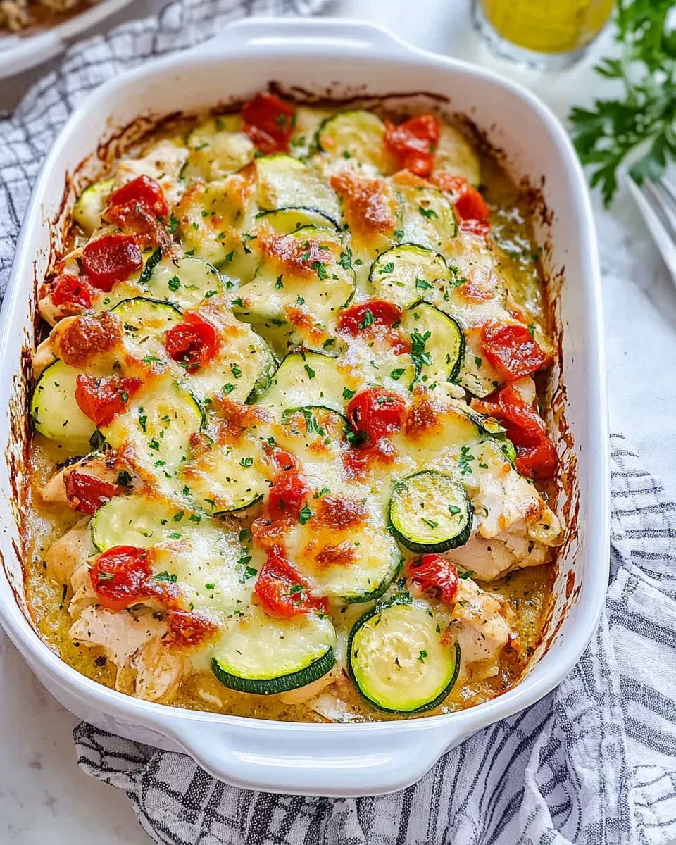 One Pan Mediterranean Chicken Zucchini Bake with Feta