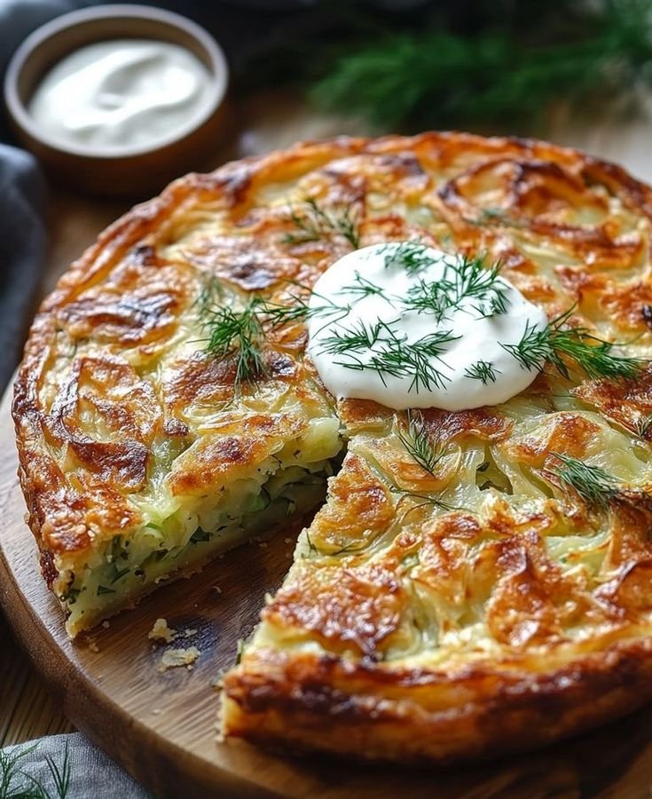 Pan-Fried Cabbage Pie with Creamy Dill Sauce