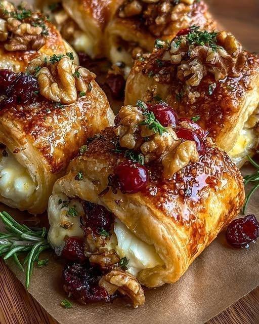 Cranberry & Walnut Baked Brie Rolls (Golden Puff Pastry Pinwheels)