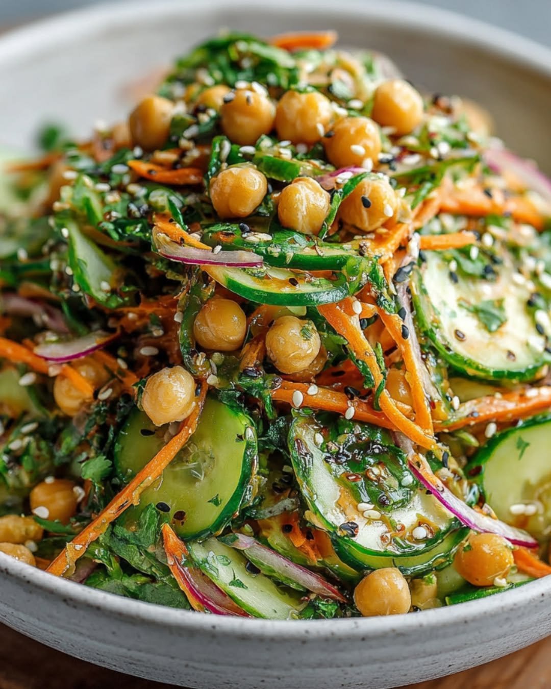 Asian Cucumber & Chickpea Slaw with Sesame Dressing