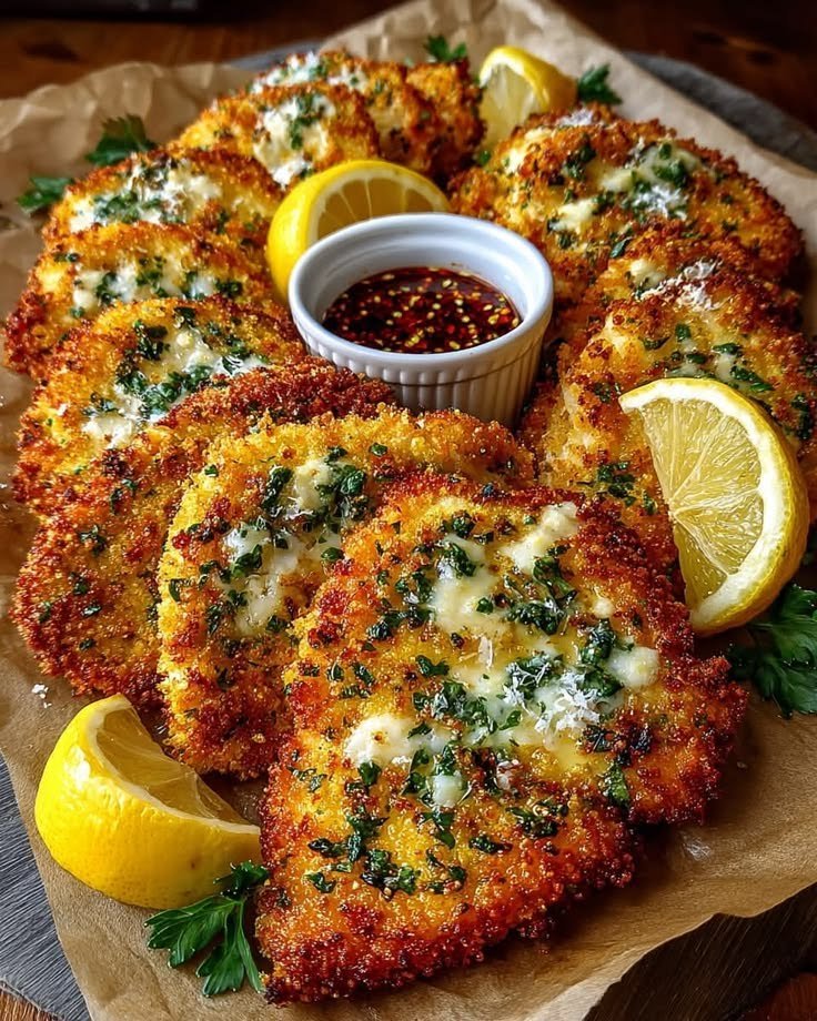 Crispy Baked Hot Honey Lemon Feta Chicken Cutlets with Italian Herbs