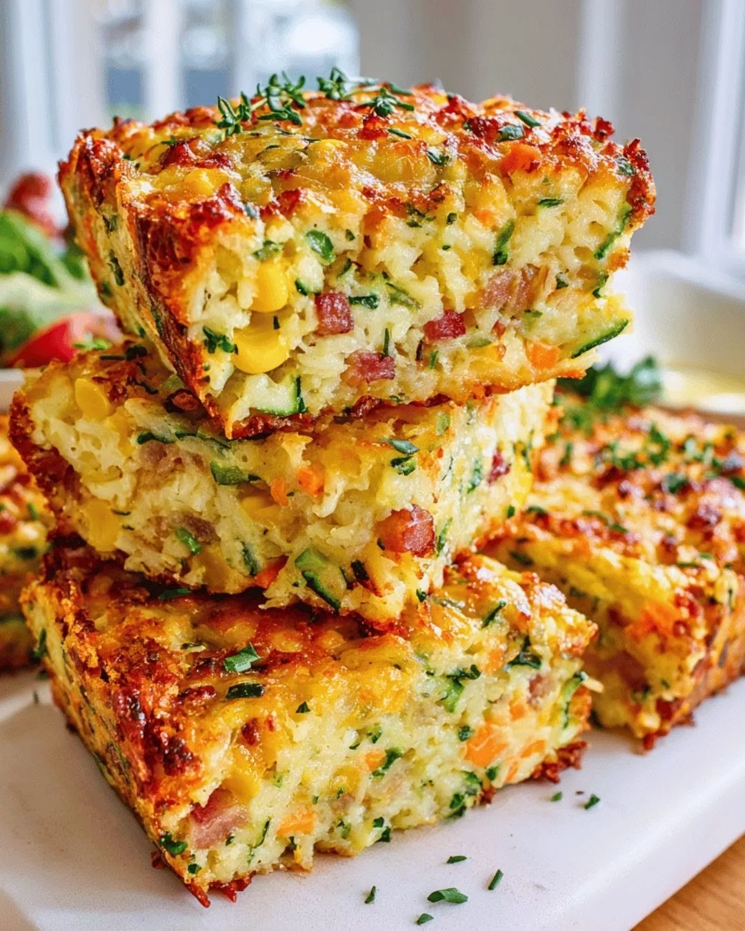 Cheesy Bacon & Veggie Rice Slice