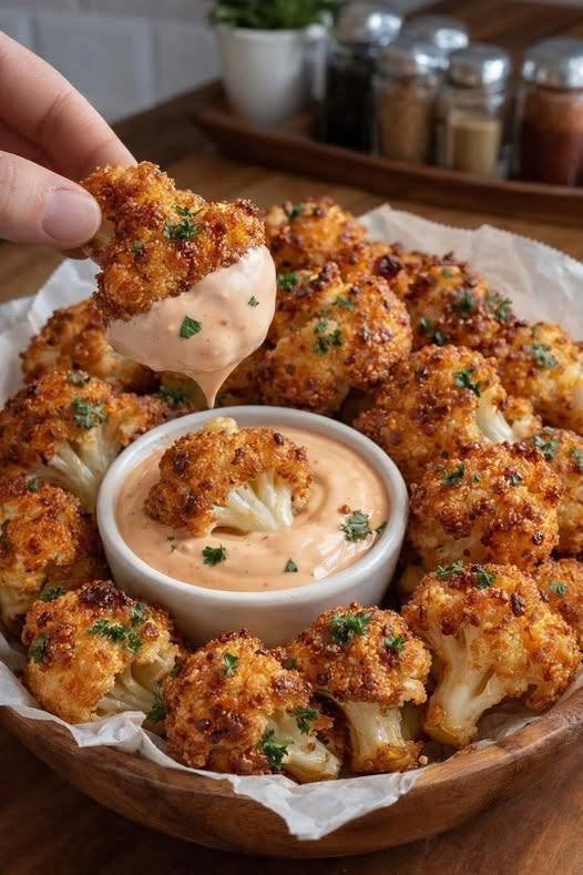 Air-Fried Crispy Cauliflower (with Creamy Spicy Sauce)