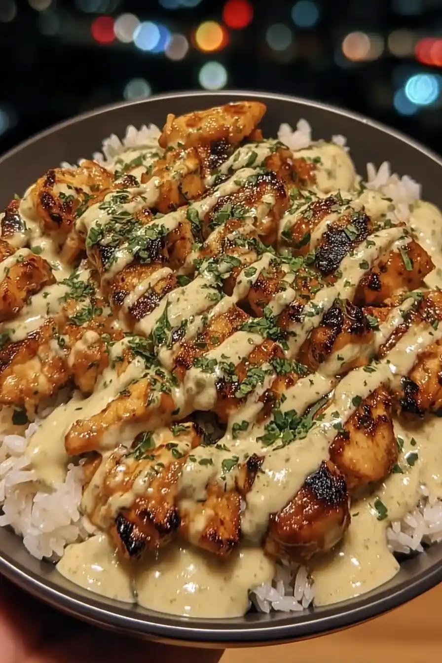 Honey Sriracha Chicken Rice Bowls with Creamy Lime Sauce