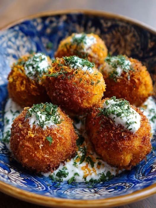 Goat’s Cheese & Pumpkin Croquettes with Coriander Yogurt