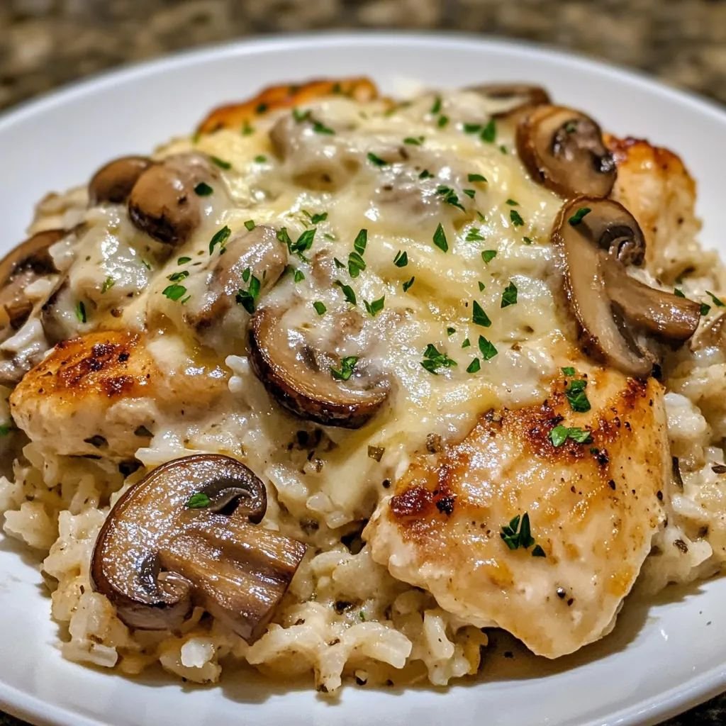 Mushroom Gruyère Chicken Rice Casserole
