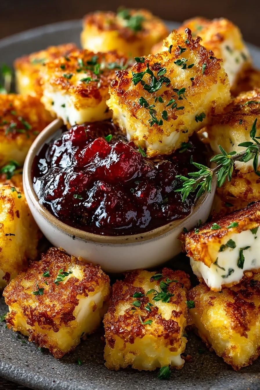 Crispy Halloumi & Feta Bites with Hot Honey Cranberry Dip