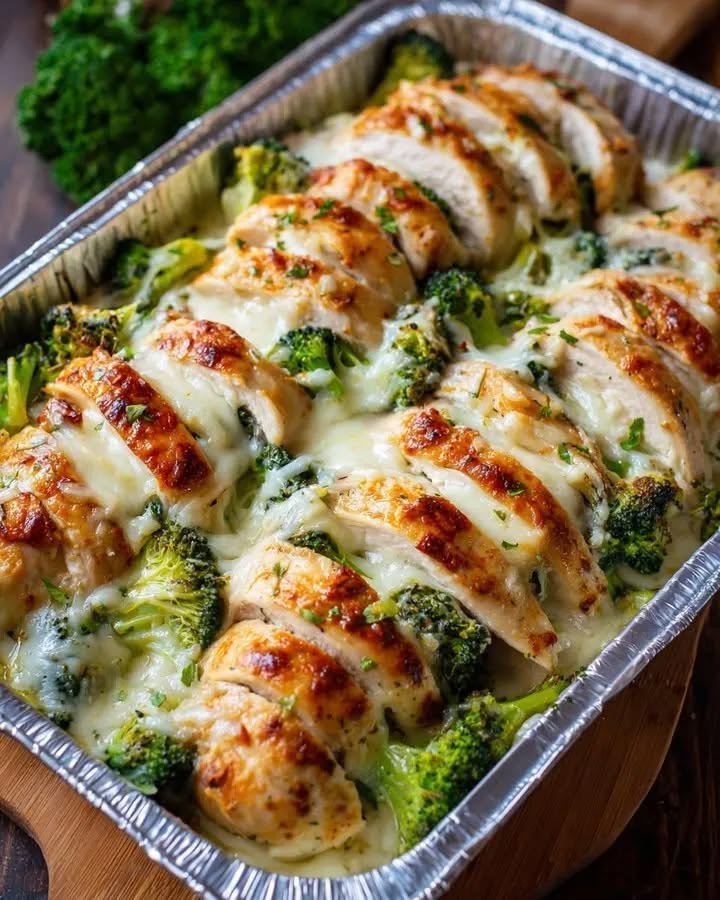 4-Ingredient Cheesy Broccoli & Chicken Foil Bake