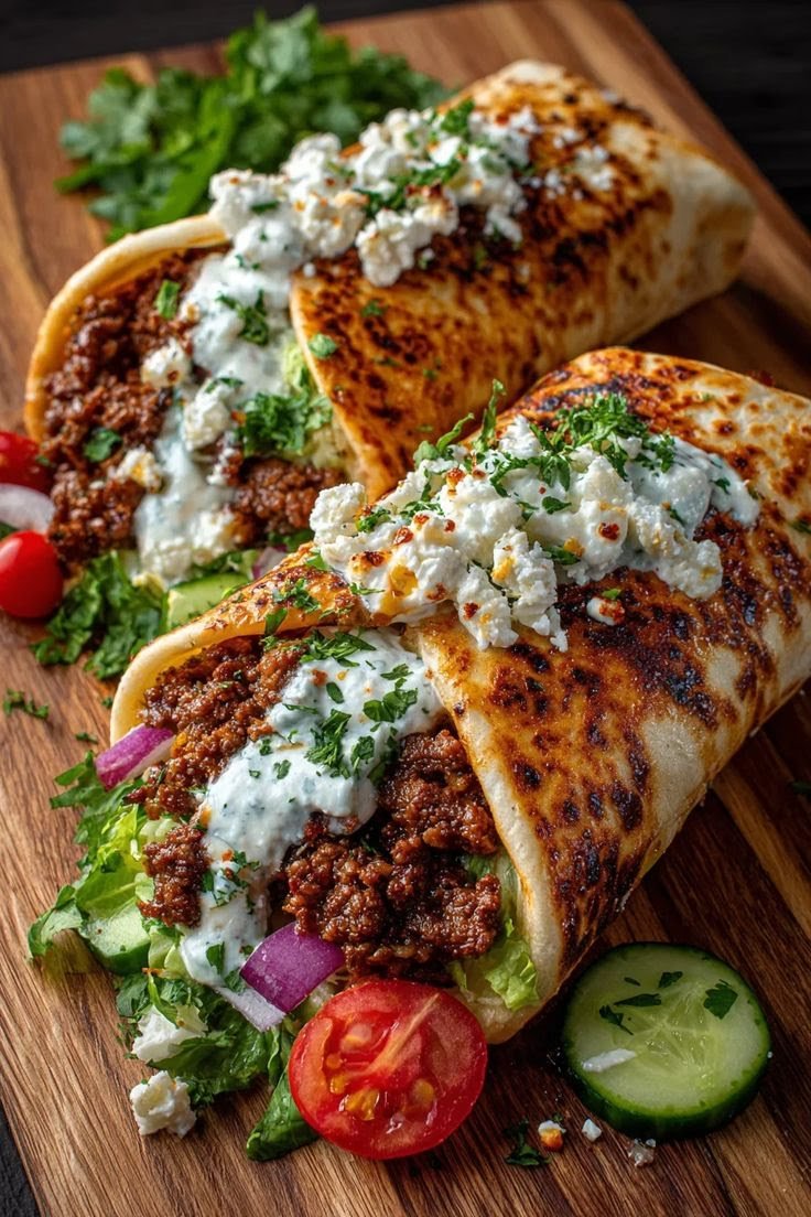 Mediterranean Spiced Beef Wraps with Creamy Feta Sauce