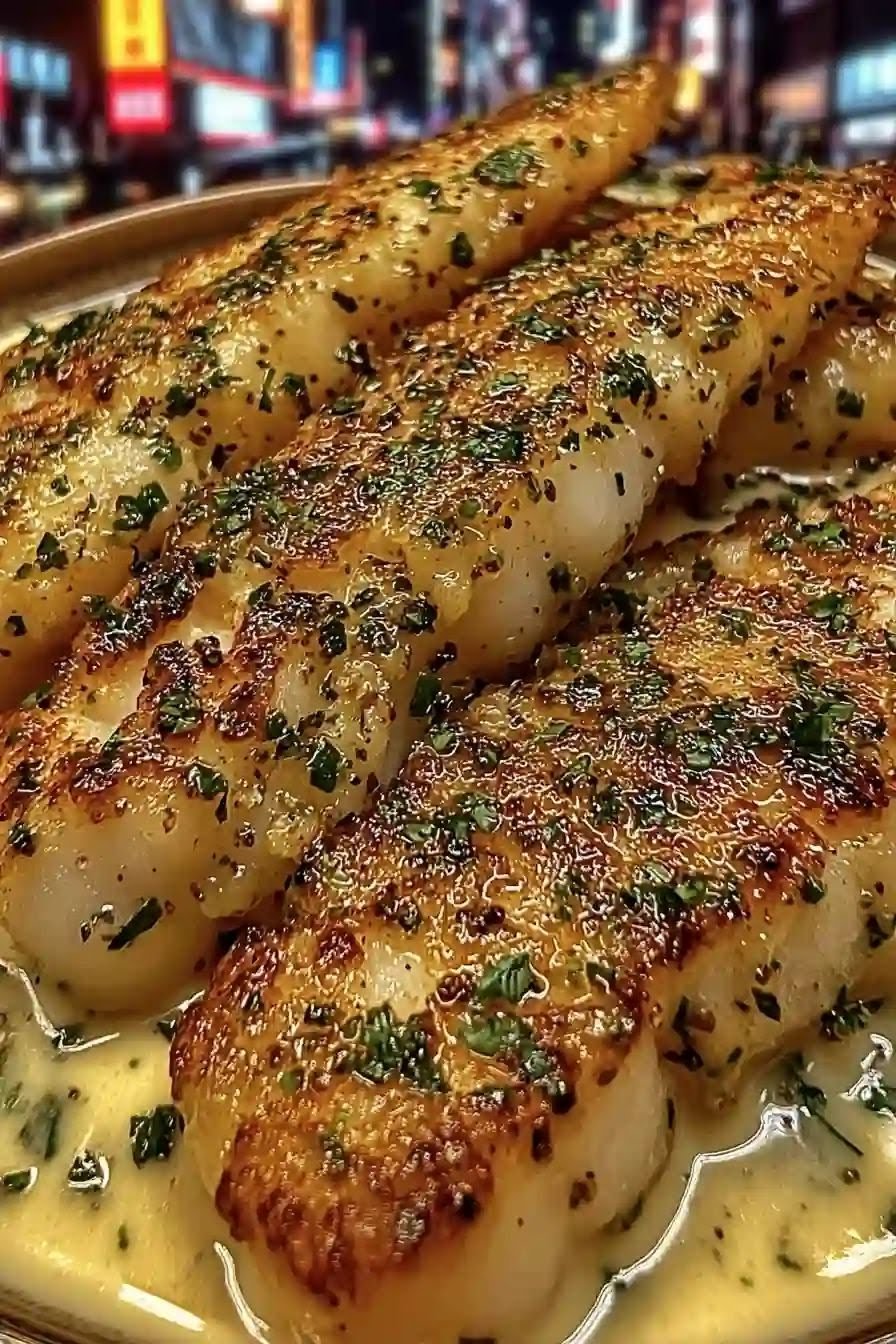 Garlic Herb Cod Strips with Creamy Lemon Sauce