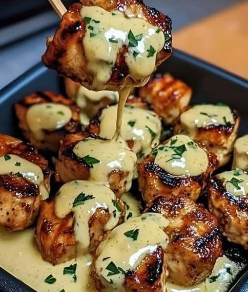 Mediterranean Grilled Chicken Bites with Garlic Yogurt Sauce