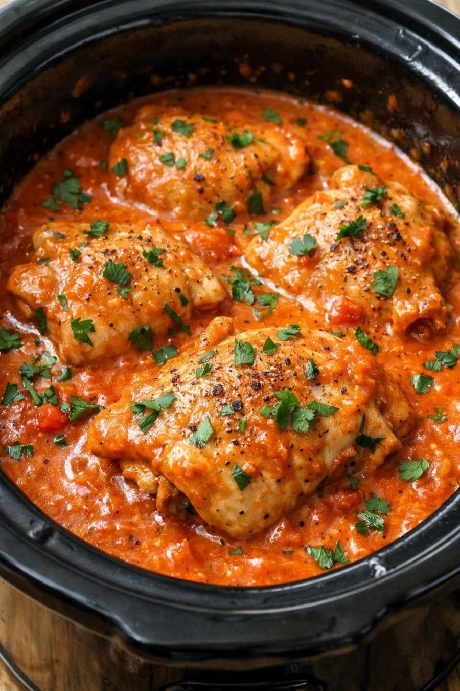 Slow Cooker Creamy Tomato Chicken Thighs