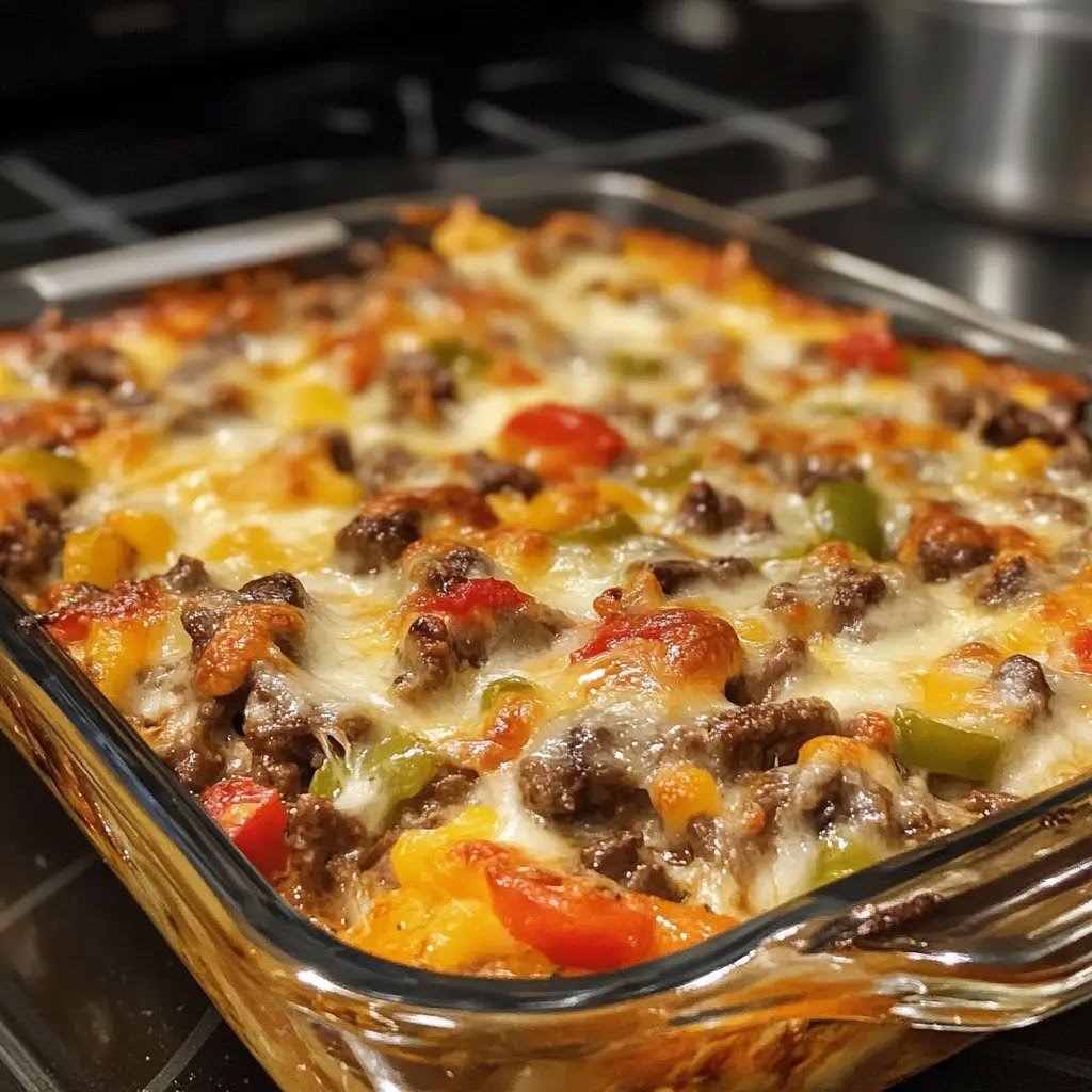 Cheesy Low-Carb Philly Cheesesteak Casserole