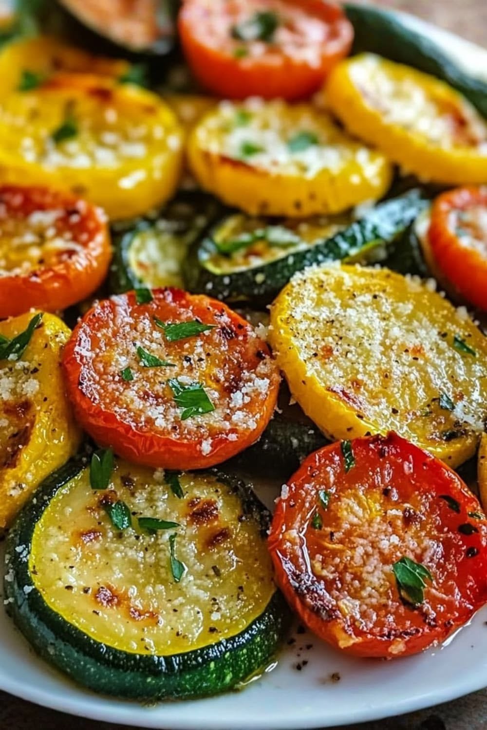 Crispy Parmesan Oven-Roasted Zucchini, Squash & Tomatoes