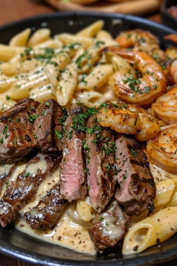 Cajun Shrimp and Steak Alfredo Pasta