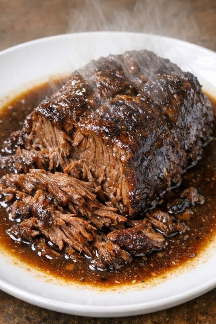 Dark Beef Roast in Slow Cooker (3 Ingredients)