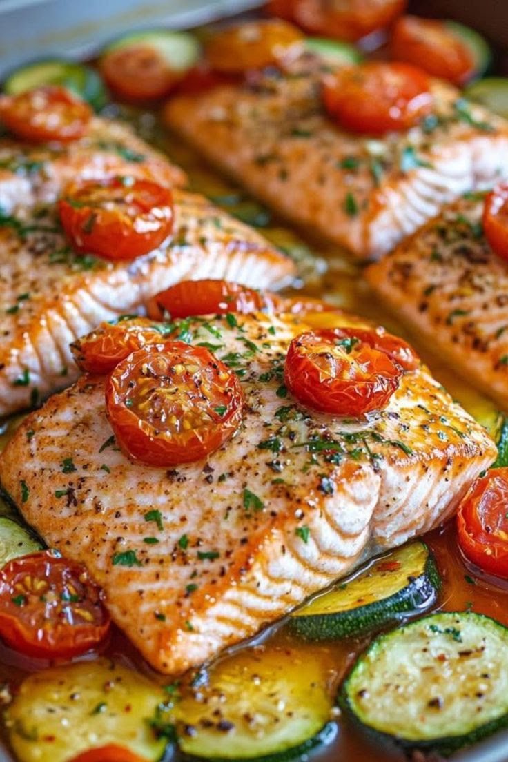 OVEN-BAKED SALMON WITH TOMATOES & ZUCCHINI