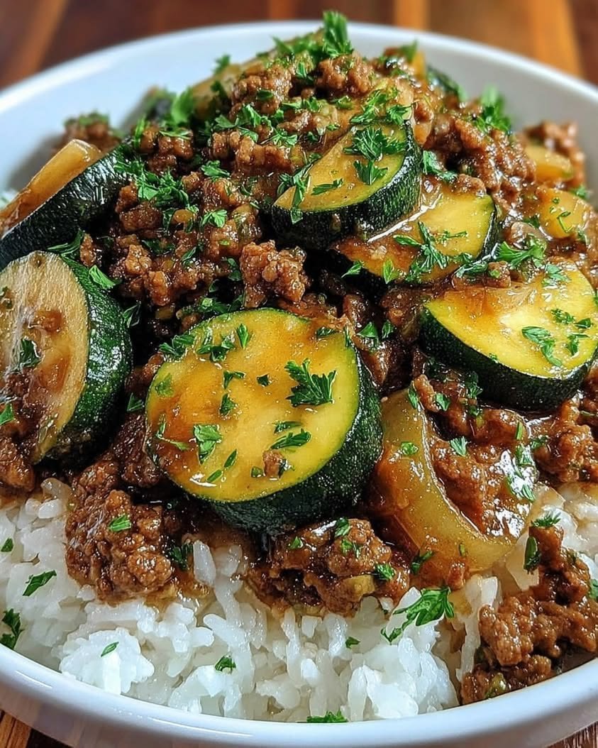 Greek-Style Beef and Zucchini Rice Bowl