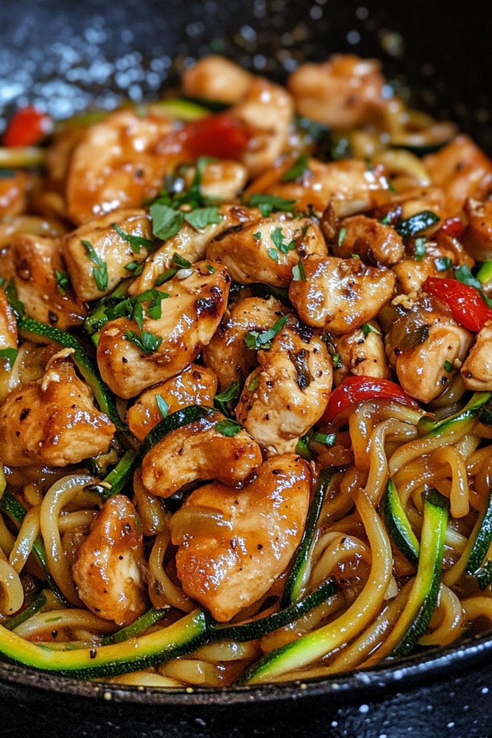 Healthy Garlic Chicken Zoodles Stir Fry