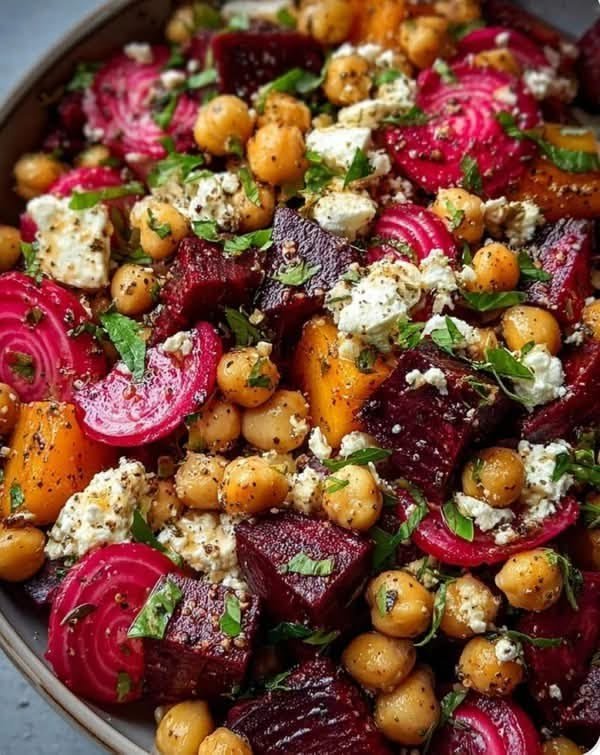 Chickpea & Beetroot Salad with Feta (Full Detailed Recipe)