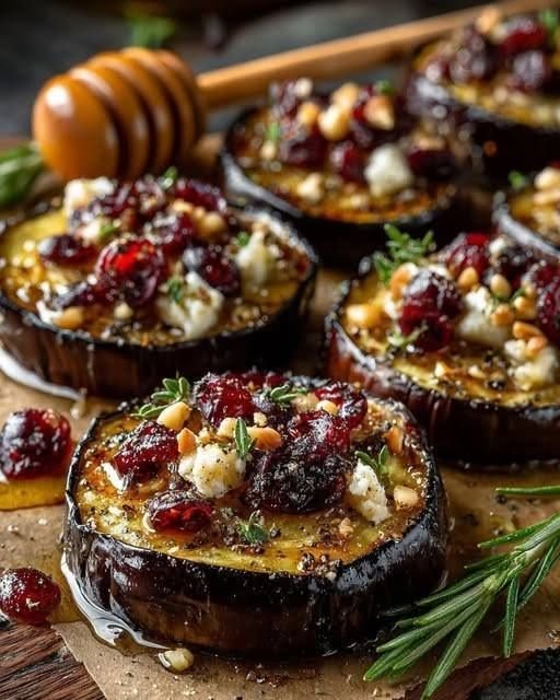 Roasted Eggplant Rounds with Honey & Cranberries