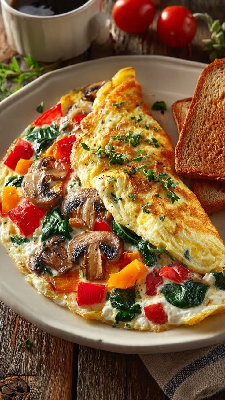Spinach Mushroom Tomato Omelette